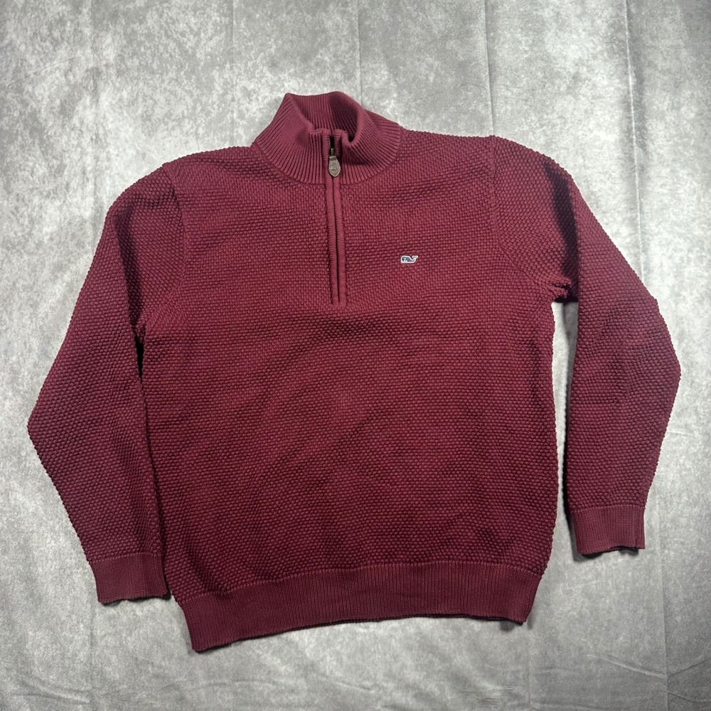 Vineyard Vines Mens Burgundy Waffle Knit‎ Quarter Zip Sweater Size Medium Preppy